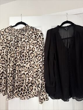 2-blouses XL Leopard And Classic Black Like New Never Worn